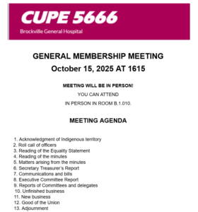 October General Membership Meeting @ Brockville General Hospital Room B.1.010